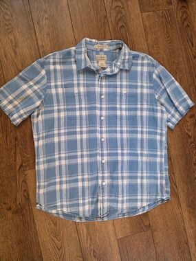 L.L. Bean Men’s Short-Sleeve Blue Plaid Button-Up Shirt
